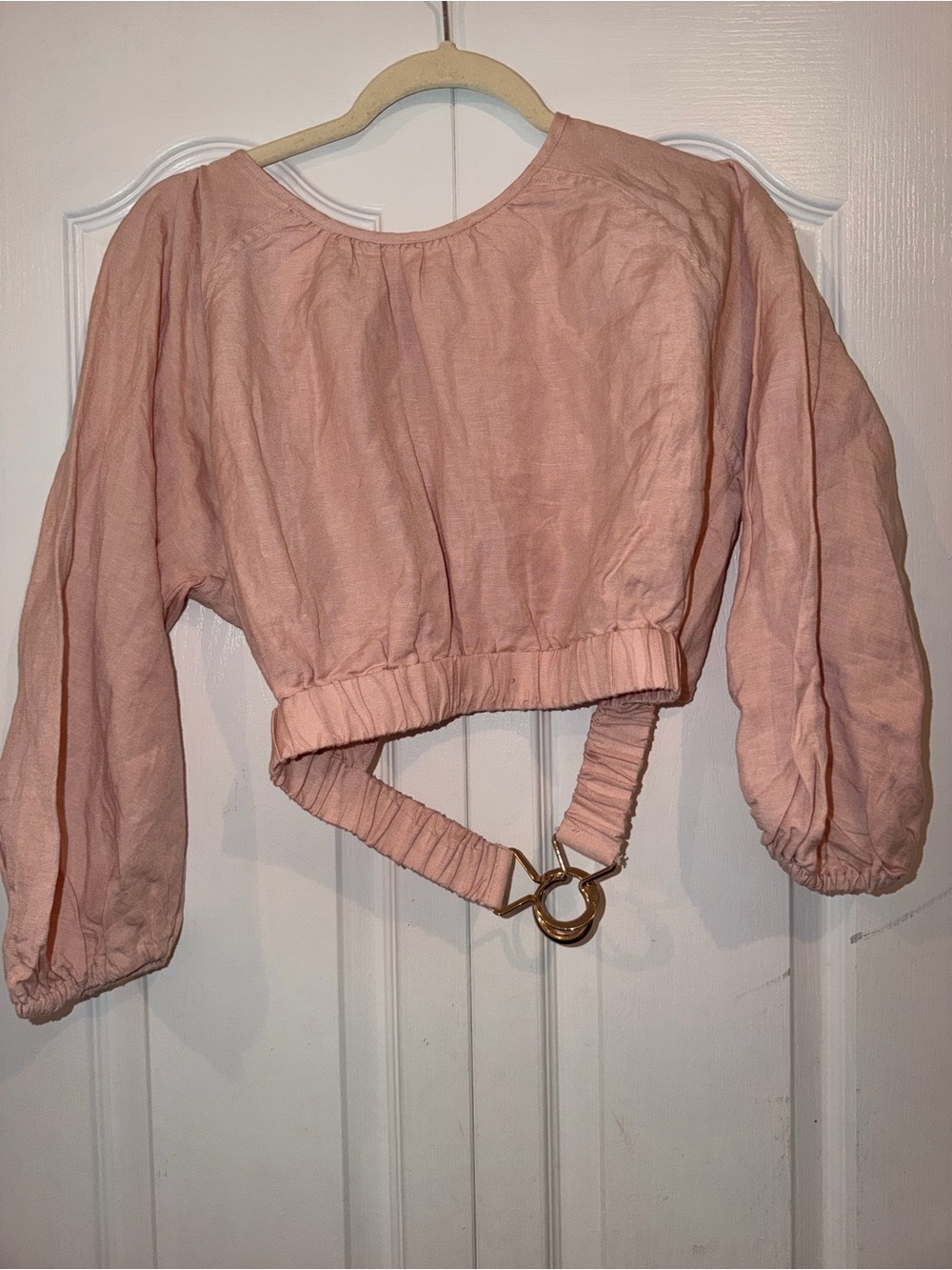 AURETA STUDIO - Baby Pink Linen Blend Maia Open-Back Shirt Top - Women's Medium